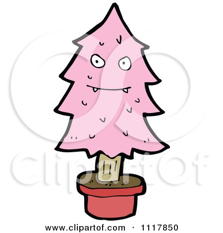 Cartoon Pink Christmas Tree Character 10 - Royalty Free Vector Clipart by lineartestpilot