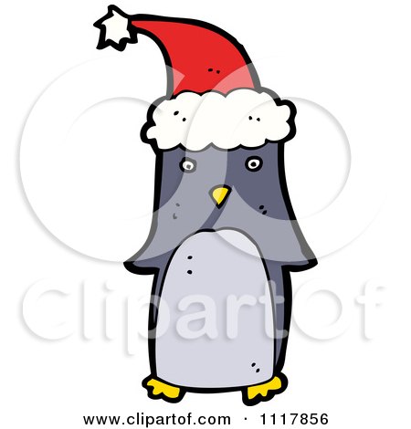 Cartoon Festive Xmas Penguin Wearing A Santa Hat 1 - Royalty Free Vector Clipart by lineartestpilot