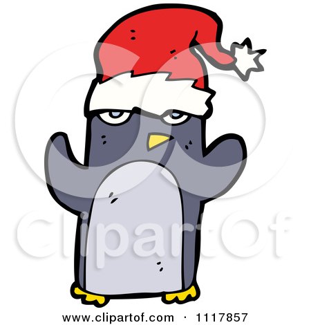Cartoon Festive Xmas Penguin Wearing A Santa Hat 2 - Royalty Free Vector Clipart by lineartestpilot
