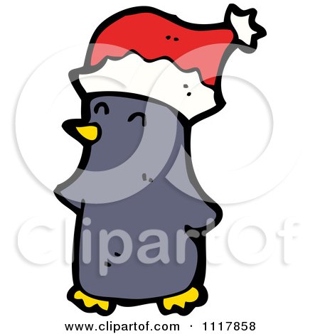 Cartoon Festive Xmas Penguin Wearing A Santa Hat 3 - Royalty Free Vector Clipart by lineartestpilot