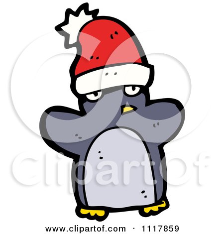 Cartoon Festive Xmas Penguin Wearing A Santa Hat 4 - Royalty Free Vector Clipart by lineartestpilot