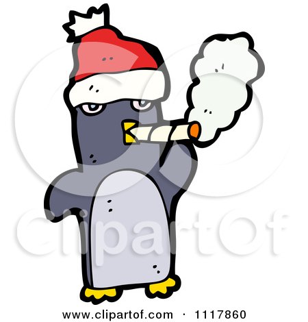Cartoon Bad Xmas Penguin Smoking A Cigarette 4 - Royalty Free Vector Clipart by lineartestpilot