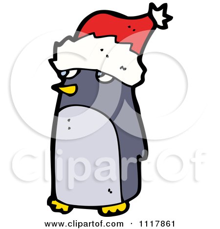 Cartoon Festive Xmas Penguin Wearing A Santa Hat 5 - Royalty Free Vector Clipart by lineartestpilot