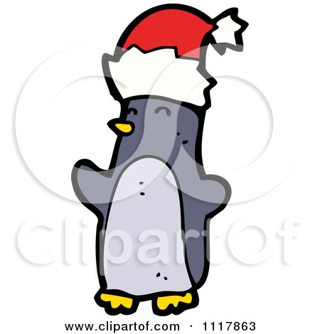 Cartoon Festive Xmas Penguin Wearing A Santa Hat 7 - Royalty Free Vector Clipart by lineartestpilot