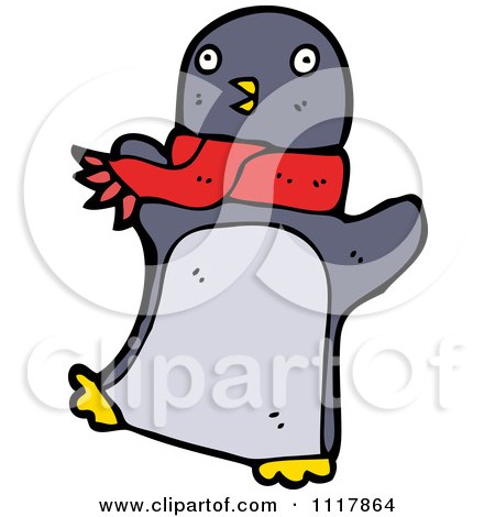Cartoon Xmas Penguin Wearing A Scarf 1 - Royalty Free Vector Clipart by lineartestpilot