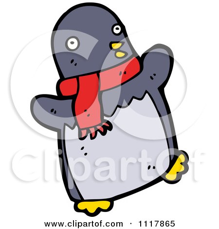 Cartoon Xmas Penguin Wearing A Scarf 2 - Royalty Free Vector Clipart by lineartestpilot