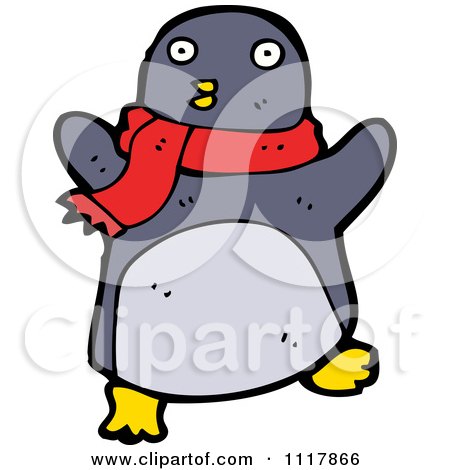 Cartoon Xmas Penguin Wearing A Scarf 3 - Royalty Free Vector Clipart by lineartestpilot