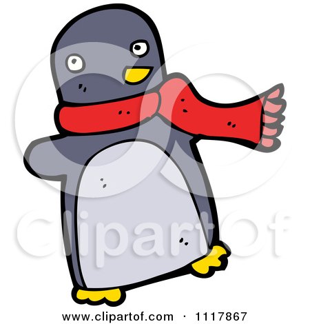 Cartoon Xmas Penguin Wearing A Scarf 4 - Royalty Free Vector Clipart by lineartestpilot