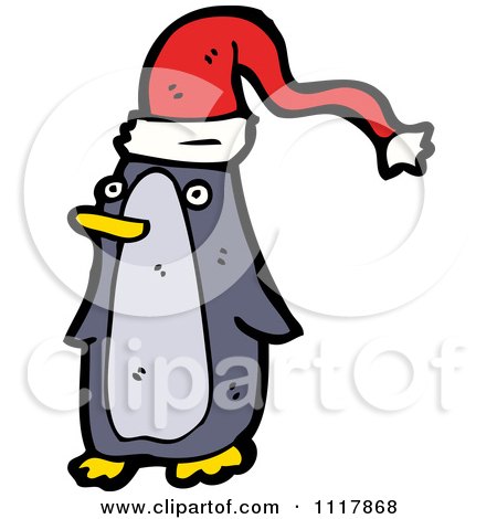 Cartoon Festive Xmas Penguin Wearing A Santa Hat 8 - Royalty Free Vector Clipart by lineartestpilot