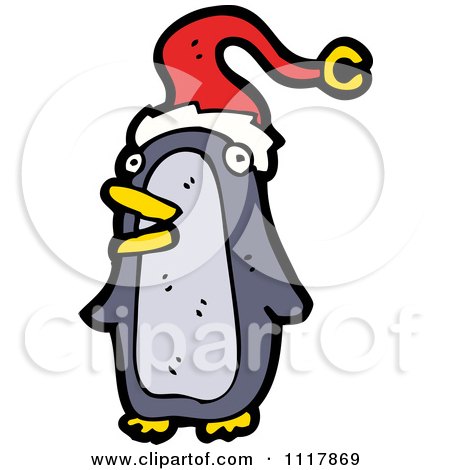 Cartoon Festive Xmas Penguin Wearing A Santa Hat 9 - Royalty Free Vector Clipart by lineartestpilot