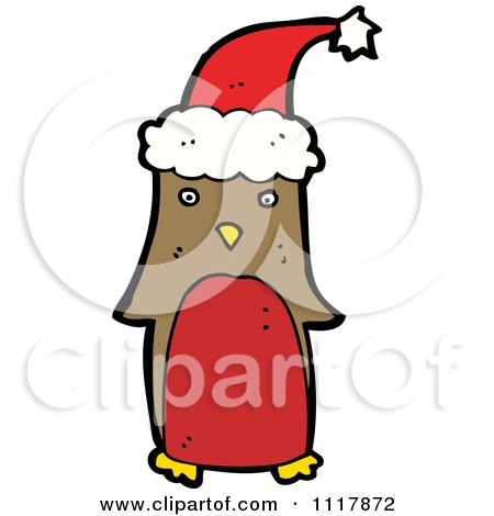 Cartoon Festive Xmas Penguin Wearing A Santa Hat 12 - Royalty Free Vector Clipart by lineartestpilot