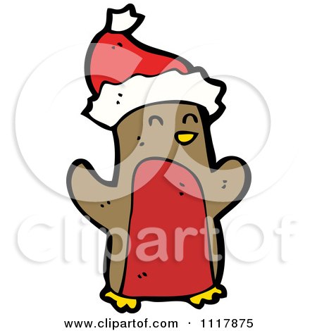 Cartoon Festive Xmas Penguin Wearing A Santa Hat 13 - Royalty Free Vector Clipart by lineartestpilot