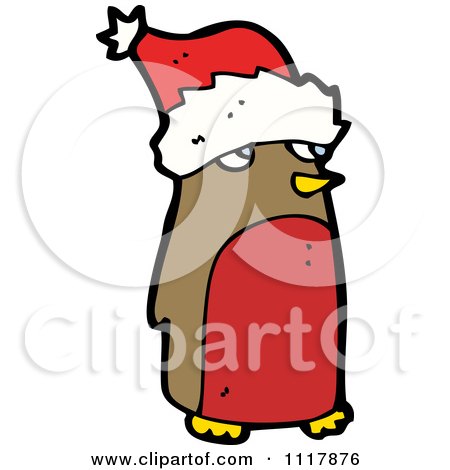 Cartoon Festive Xmas Penguin Wearing A Santa Hat 14 - Royalty Free Vector Clipart by lineartestpilot