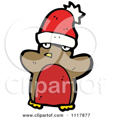 Cartoon Festive Xmas Penguin Wearing A Santa Hat 15 - Royalty Free Vector Clipart by lineartestpilot