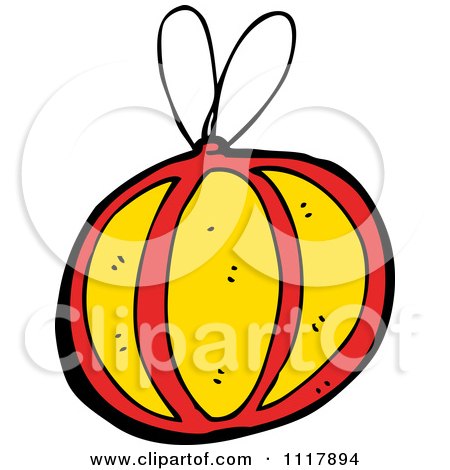 Cartoon Red And Yellow Xmas Bauble - Royalty Free Vector Clipart by lineartestpilot