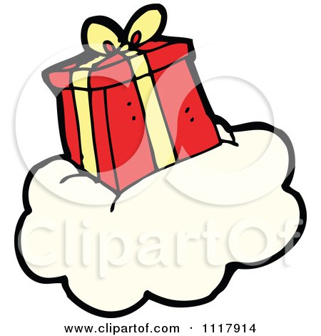 Cartoon Xmas Gift Box Present On A Cloud 3 - Royalty Free Vector Clipart by lineartestpilot