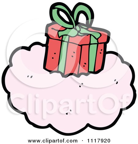 Cartoon Xmas Gift Box Present On A Cloud 1 - Royalty Free Vector Clipart by lineartestpilot