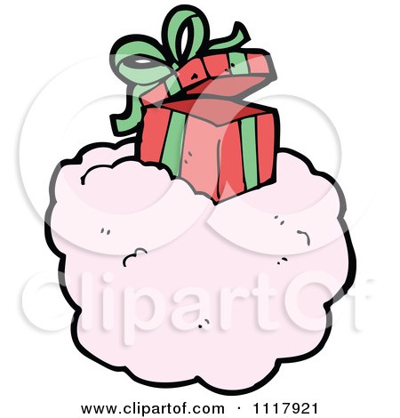 Cartoon Xmas Gift Box Present On A Cloud 2 - Royalty Free Vector Clipart by lineartestpilot