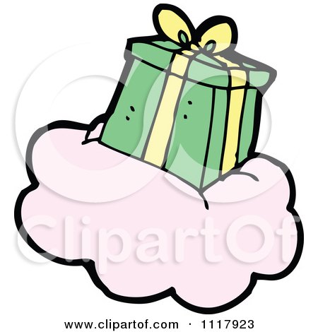 Cartoon Xmas Gift Box Present On A Cloud 4 - Royalty Free Vector Clipart by lineartestpilot