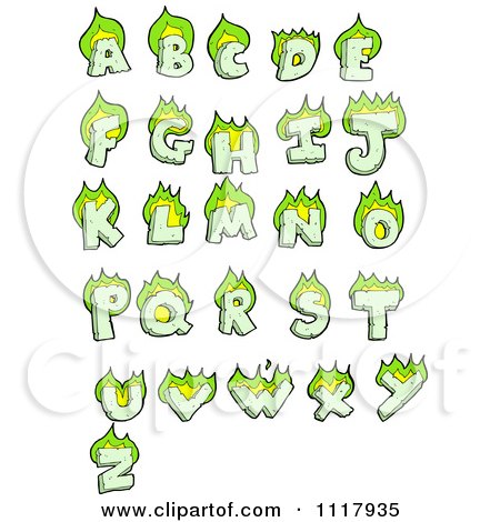 Clipart Green Flaming Capital Letters - Royalty Free Vector Illustration by lineartestpilot