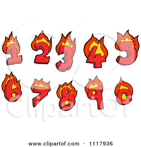 Clipart Of Hellish Numbers With Flames - Royalty Free Vector Illustration by lineartestpilot