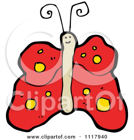 Cartoon Of A Red Butterfly 1 - Royalty Free Vector Clipart by lineartestpilot