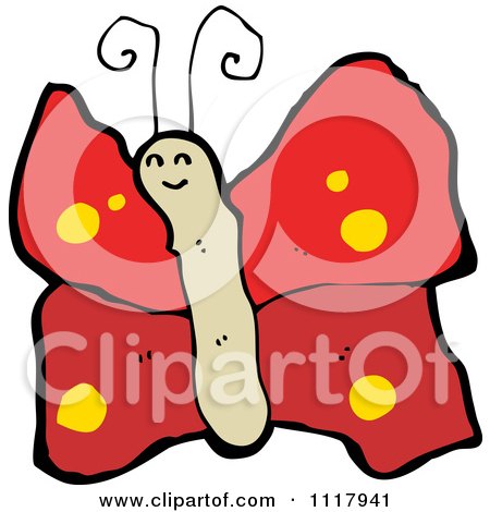 Cartoon Of A Red Butterfly 2 - Royalty Free Vector Clipart by lineartestpilot