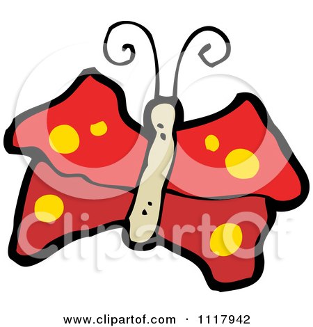 Cartoon Of A Red Butterfly 3 - Royalty Free Vector Clipart by lineartestpilot