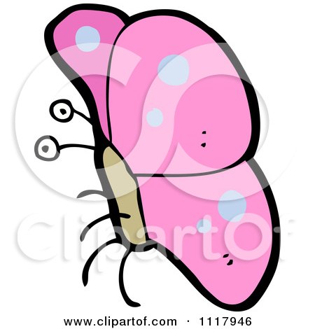 Cartoon Of A Pink Butterfly 1 - Royalty Free Vector Clipart by lineartestpilot