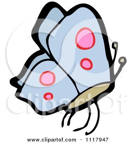 Cartoon Of A Blue Butterfly 1 - Royalty Free Vector Clipart by lineartestpilot