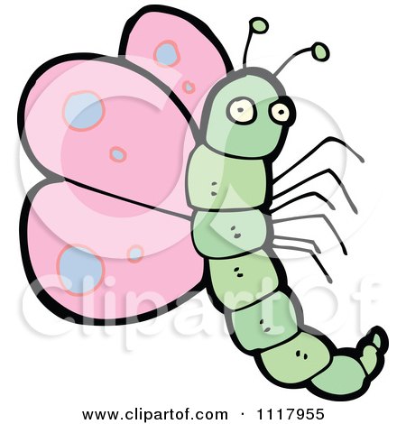 Cartoon Of A Pink Butterfly 3 - Royalty Free Vector Clipart by lineartestpilot