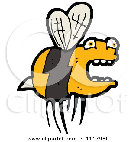 Cartoon Of A Flying Bee 4 - Royalty Free Vector Clipart by lineartestpilot