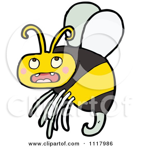 Cartoon Of A Flying Bee 5 - Royalty Free Vector Clipart by lineartestpilot