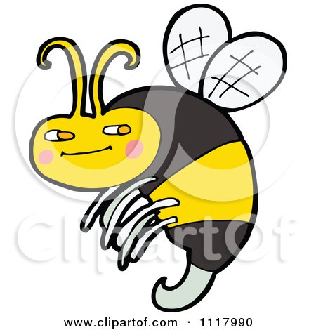 Cartoon Of A Flying Bee 18 - Royalty Free Vector Clipart by lineartestpilot