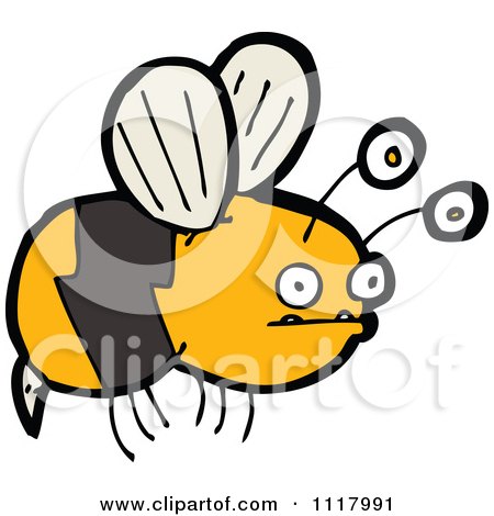 Cartoon Of A Flying Bee 19 - Royalty Free Vector Clipart by lineartestpilot