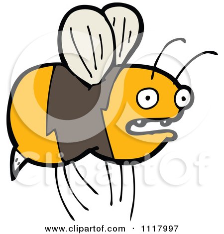 Cartoon Of A Flying Bee 25 - Royalty Free Vector Clipart by lineartestpilot