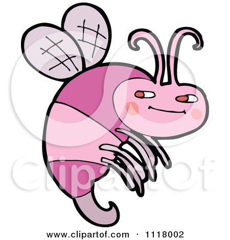 Cartoon Of A Pink Flying Bee 1 - Royalty Free Vector Clipart by lineartestpilot