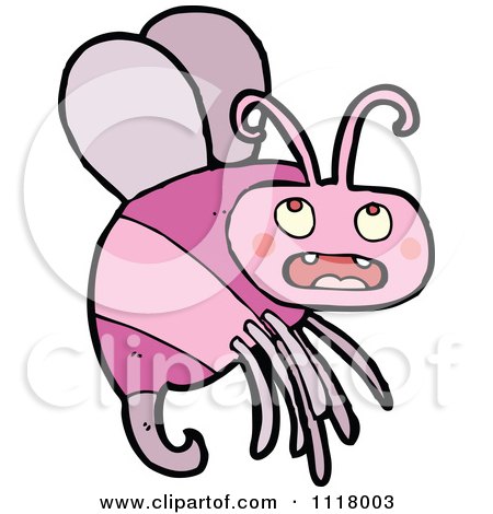 Cartoon Of A Pink Flying Bee 2 - Royalty Free Vector Clipart by lineartestpilot