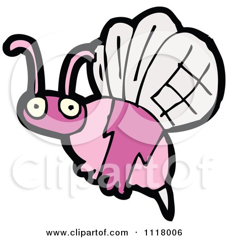 Cartoon Of A Pink Flying Bee 3 - Royalty Free Vector Clipart by lineartestpilot