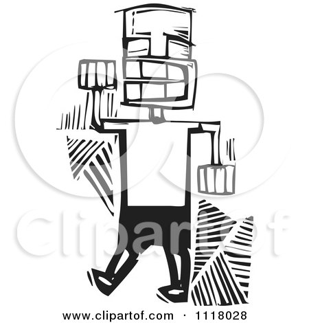 Woodcut Clipart Of A Black And White Happy Man Dancing - Royalty Free Vector Illustration by xunantunich