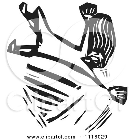 Woodcut Clipart Of A Black And White Woman Falling - Royalty Free Vector Illustration by xunantunich