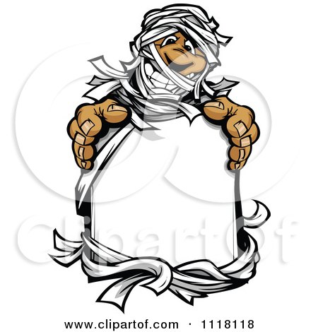 Cartoon Of A Happy Mummy Holding A Sign - Royalty Free Vector Clipart by Chromaco