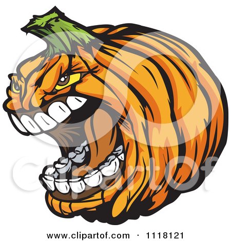 Cartoon Of A Screaming Halloween Pumpkin Mascot - Royalty Free Vector Clipart by Chromaco