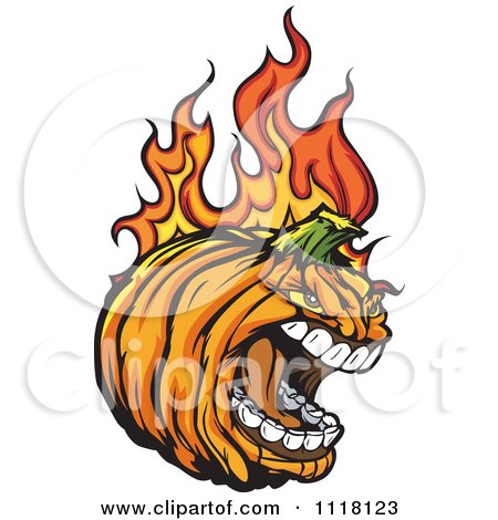 Cartoon Of A Screaming Flaming Halloween Pumpkin Mascot - Royalty Free Vector Clipart by Chromaco