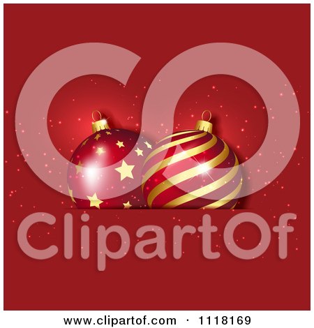 Clipart Of 3d Red And Gold Christmas Baubles In A Slot - Royalty Free Vector Illustration by KJ Pargeter