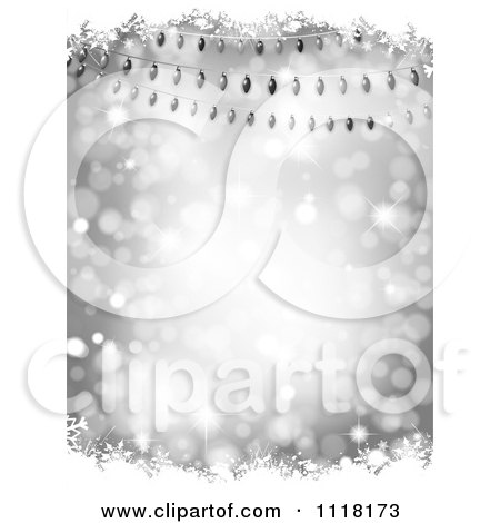 Clipart Of A Silver Christmas Background Of Colorful Lights With Snow Grunge And Bokeh Lights - Royalty Free Vector Illustration by KJ Pargeter