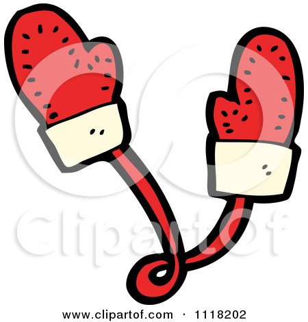 Cartoon Of Red Xmas Mittens 1 - Royalty Free Vector Clipart by lineartestpilot