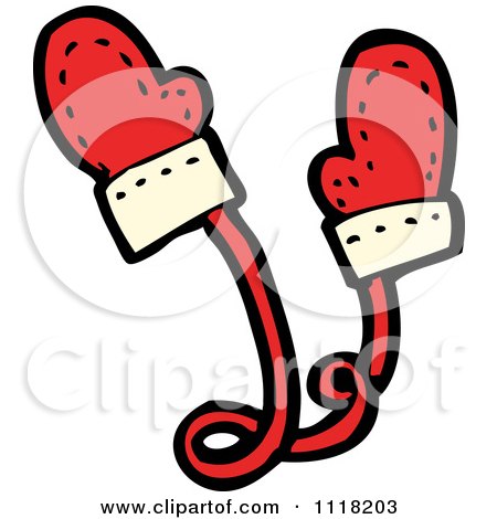 Cartoon Of Red Xmas Mittens 2 - Royalty Free Vector Clipart by lineartestpilot