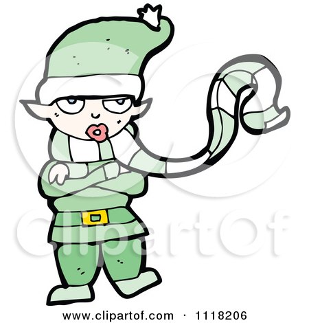 Cartoon Of A Cold Female Christmas Elf In A Green Suit - Royalty Free Vector Clipart by lineartestpilot