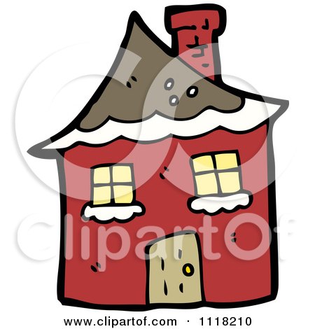 Cartoon Red Winter Home With Snow - Royalty Free Vector Clipart by lineartestpilot
